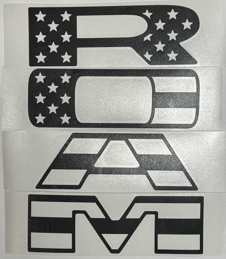 Premium Cast Matte Black Die-Cut Vinyl Flag Decals for 2019-2025 RAM Grille