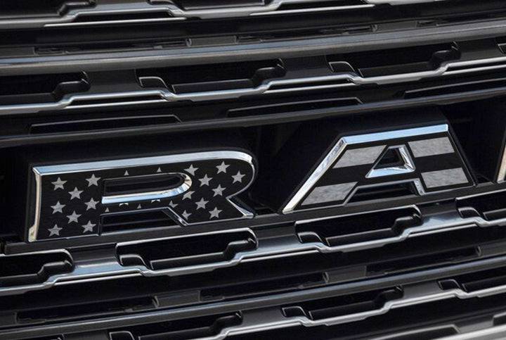 Premium Cast Matte Black Die-Cut Vinyl Flag Decals for 2019-2025 RAM Grille